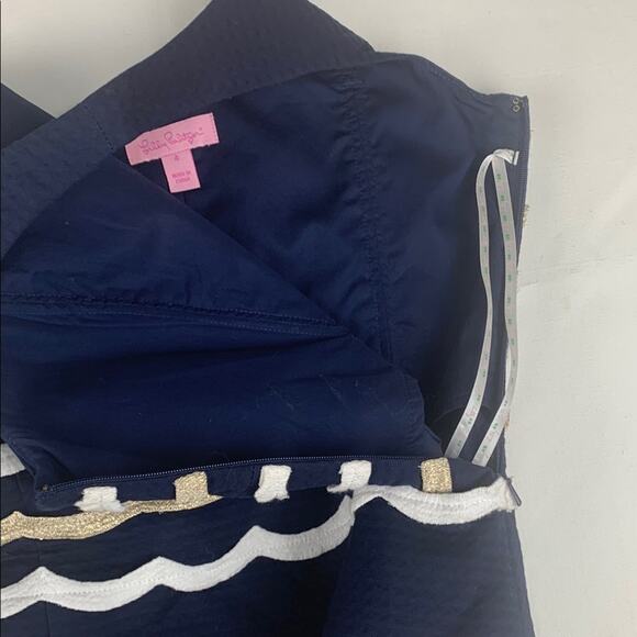 Lilly Pulitzer size 4 small one shoulder blue gold Dress stripe sirens guest - Picture 12 of 15